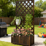Garden Bed, Wooden Raised Garden Bed Planting Planter Box with Trellis and Drain Holes
