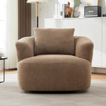 Chenille Upholstered 360° Swivel Chair with Throw Pillow, Dark Brown