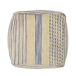 Western Handcrafted Fabric Pouf Durable Natural and Blue