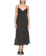 DKNY Women's V Neck Front Tie Maxi Dress Cover Up Swimsuit Black Size Medium