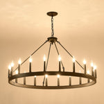 53.15 Inch Matte Black Wagon Wheel Chandelier with 18 Lights