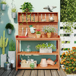 TOPMAX 65' Large Wooden Farmhouse Rustic Outdoor Potting Bench Table