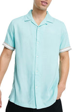 Topman Short Sleeve Button-Up Camp Shirt in Turquoise, Size Large