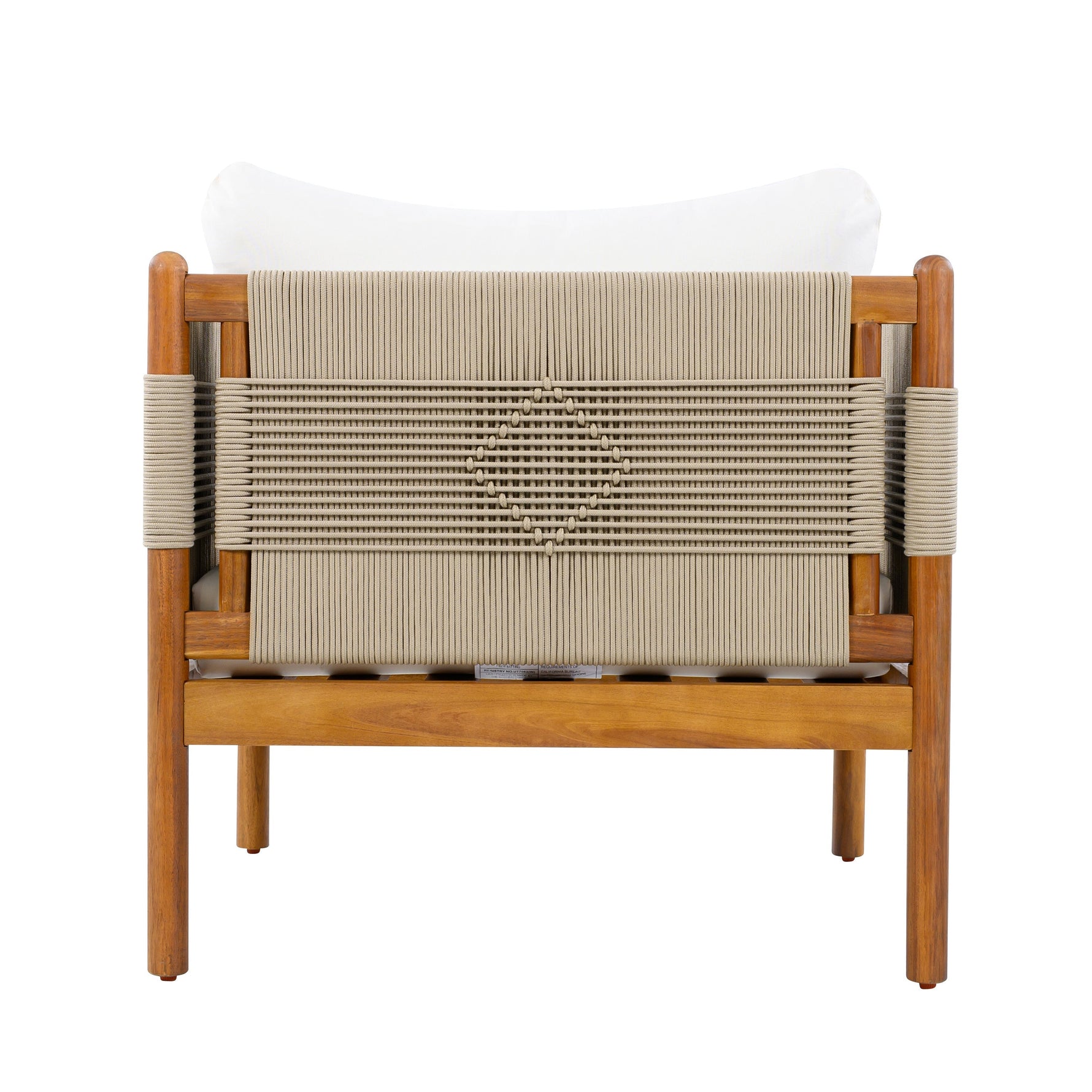 Outdoor Club Chairs (Set of 2) with Diamond-Pattern Beige Rope, Teak Finish