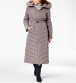 Michael Kors Women's Faux Fur Trim Belted Puffer Coat Gray Size X-Small