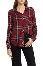 Rails Women's Hunter Plaid Button-Up Shirt in Sangria Black White, Size Medium