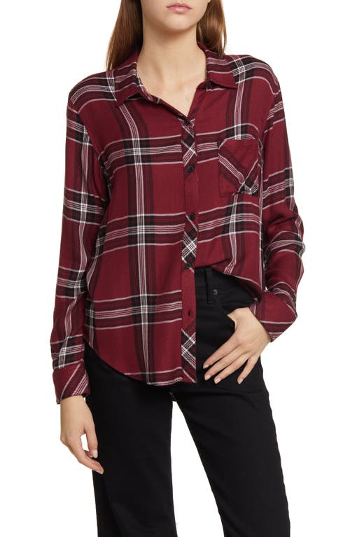 Rails Women's Hunter Plaid Button-Up Shirt in Sangria Black White, Size Medium