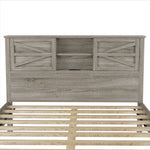 3-Pieces Bedroom Set Queen Size Farmhouse Platform Bed with Storage Headboard and Charging Station