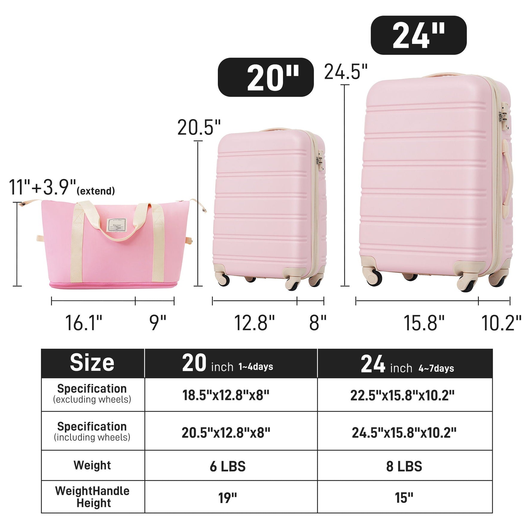 Hardshell Luggage Sets 2 Pieces with Spinner Suitcase and TSA Lock