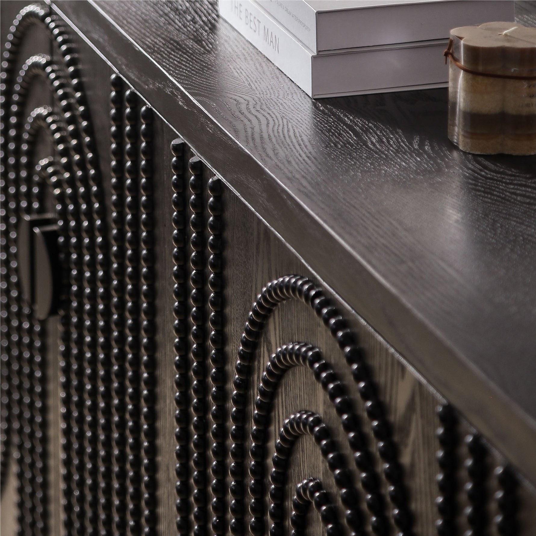 Modern Black Sideboard Cabinet with Nailhead Accents