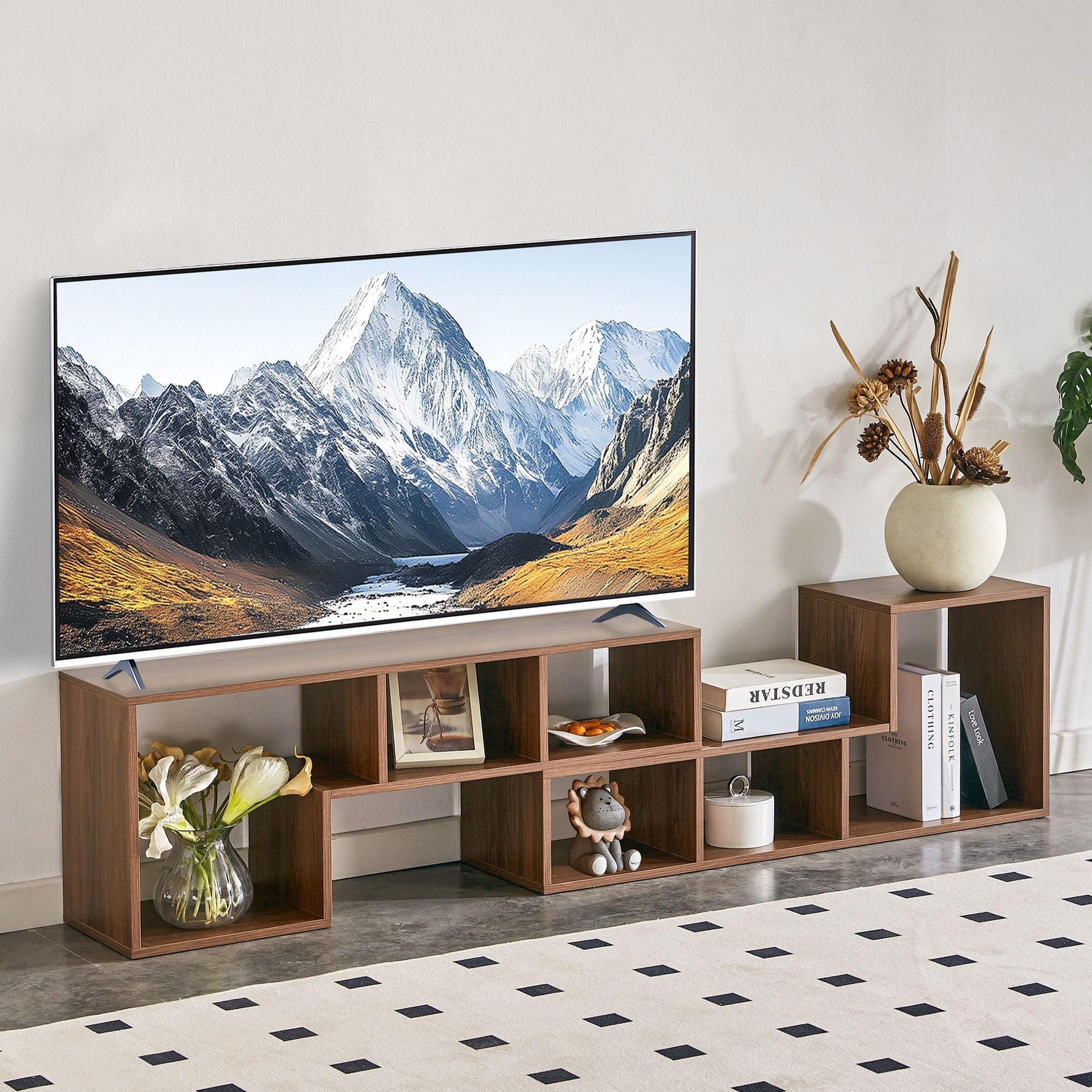 Minimalist Cube TV Stand With Adjustable Open Storage Shelves