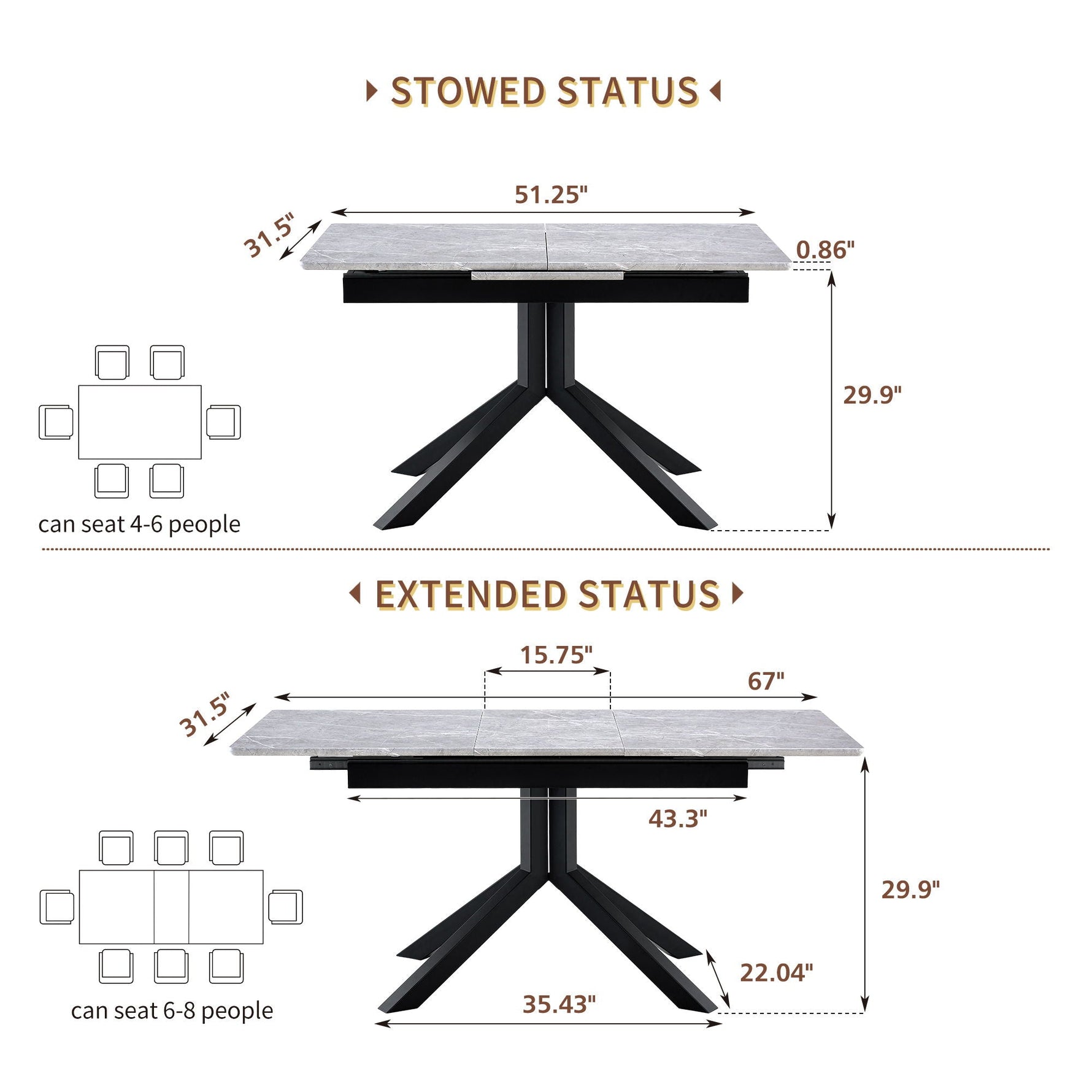 Rectangular Dining Table With Geometric Legs For Dining Room - Light Gray