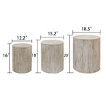 Set of 3 Rounded Wood Coffee Tables with Whitewashed Wood Finish