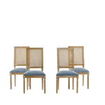 French Country Dining Chair With Rectangular Cane Backrest And Smooth Upholstered Seating