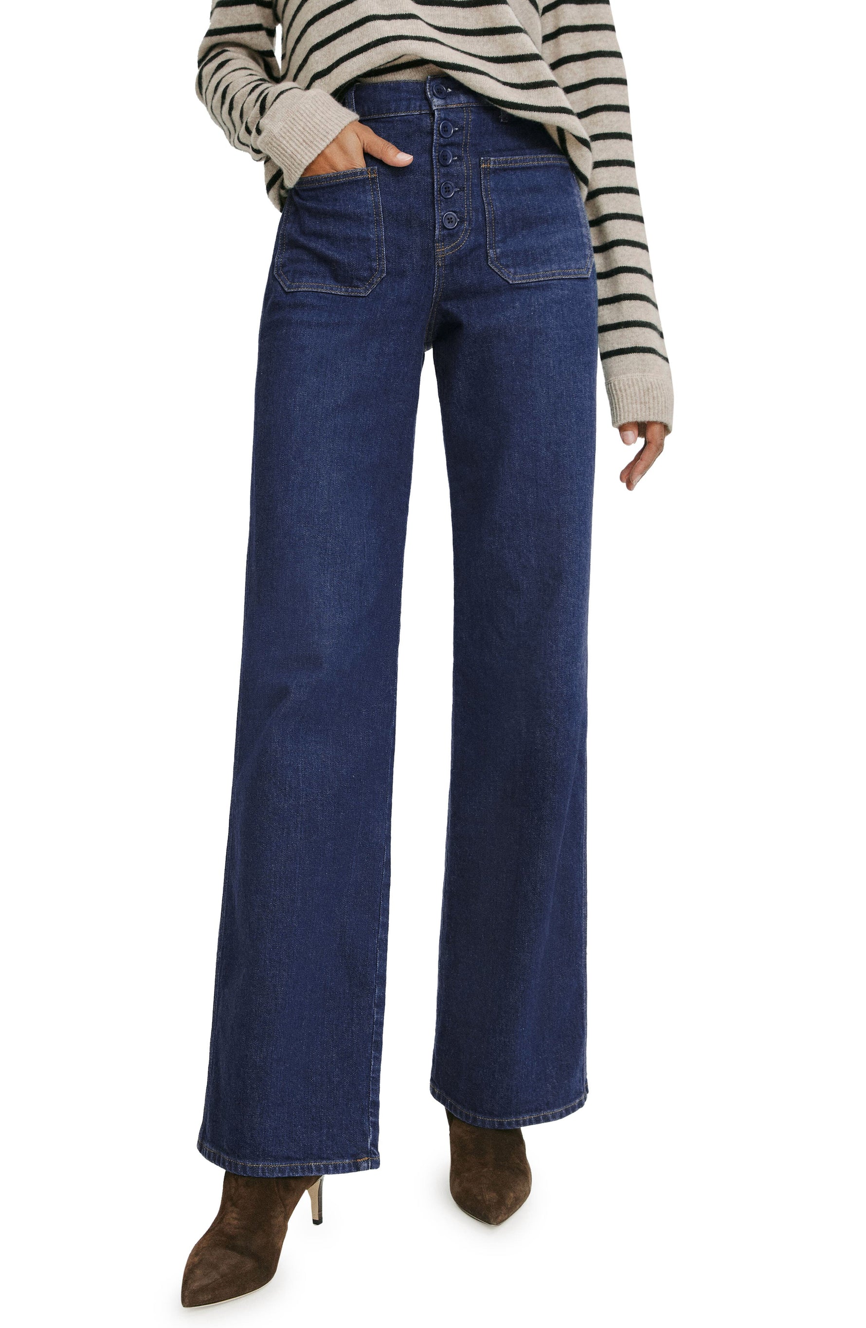 Reformation Victoria High Waist Wide Leg Organic Cotton Blend Jeans in Skala, Size 31