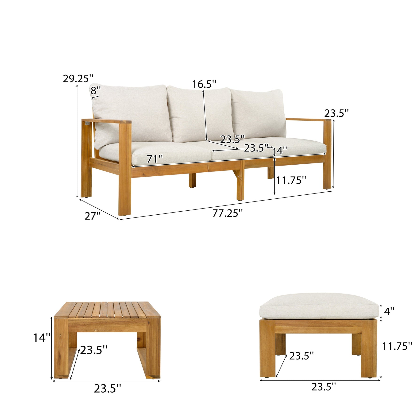Outdoor 3pcs Acacia Sectional Patio Sofa Set