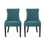 Dining Chair Set of 2 with Upholstered Diamond Tufting and Espresso Birch Legs - Teal