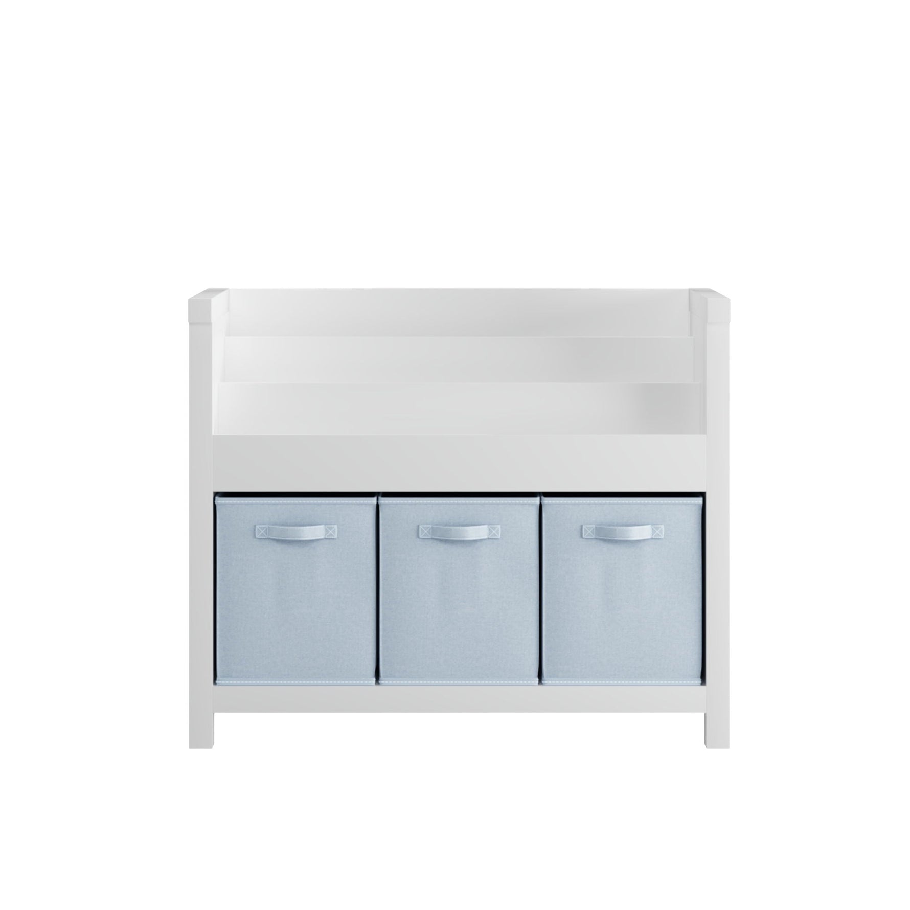 Bookshelf With 3 Tier Front Facing Storage And 3 Bins, Toddler Bookcase For Playroom - White