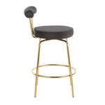 Rhonda Glam Counter Stool in Gold Metal and Black Velvet - Set of 2