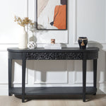 59.2in Black Carved Wooden Console Table with Lower Storage Shelf and Drawers