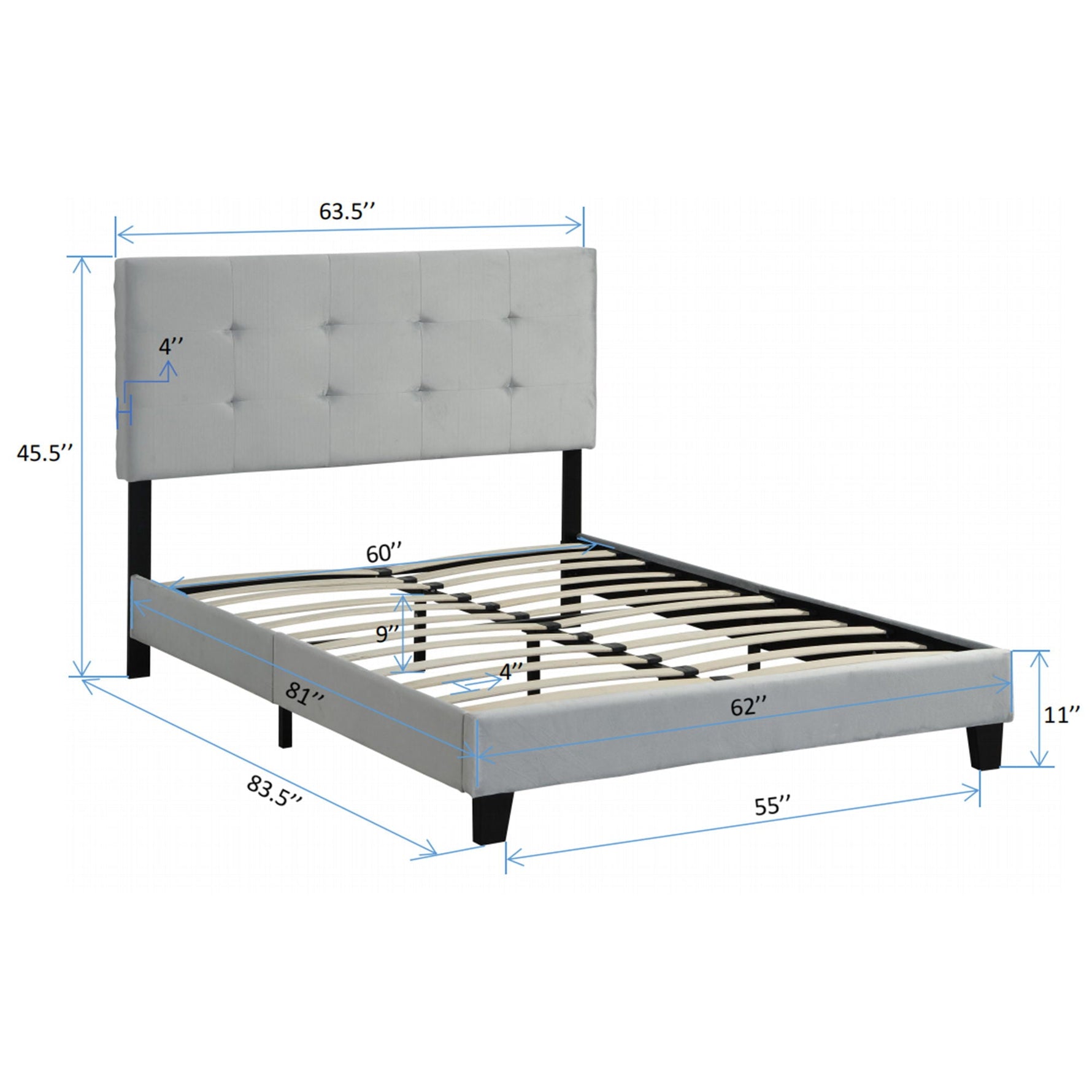 Queen Size Upholstered Platform Bed Frame With Pull Point Tufted Headboard