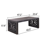 47.2" Solid Black Carved Wood Coffee Table – Handcrafted Look with Ornate Side Panels