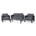 Acacia Wood Loveseat and Coffee Table Set with Cushions