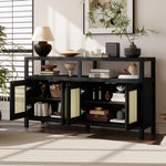 TREXM Bohemian Style Rattan Buffet Storage Cabinet with Solid Wood Frame