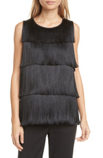 Club Monaco Layered Fringe Sleeveless Top in Black  Size X-Small