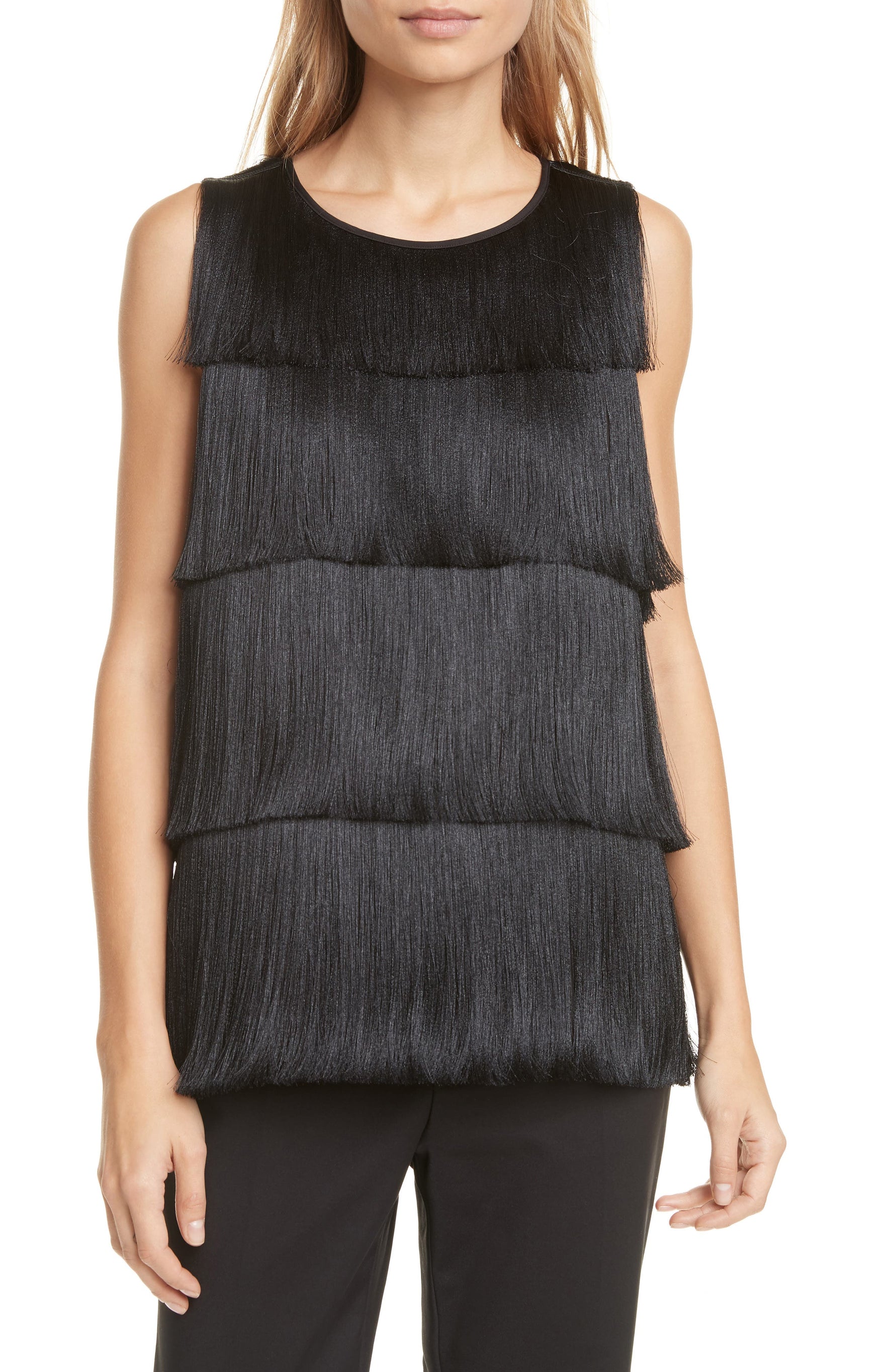 Club Monaco Layered Fringe Sleeveless Top in Black  Size X-Small