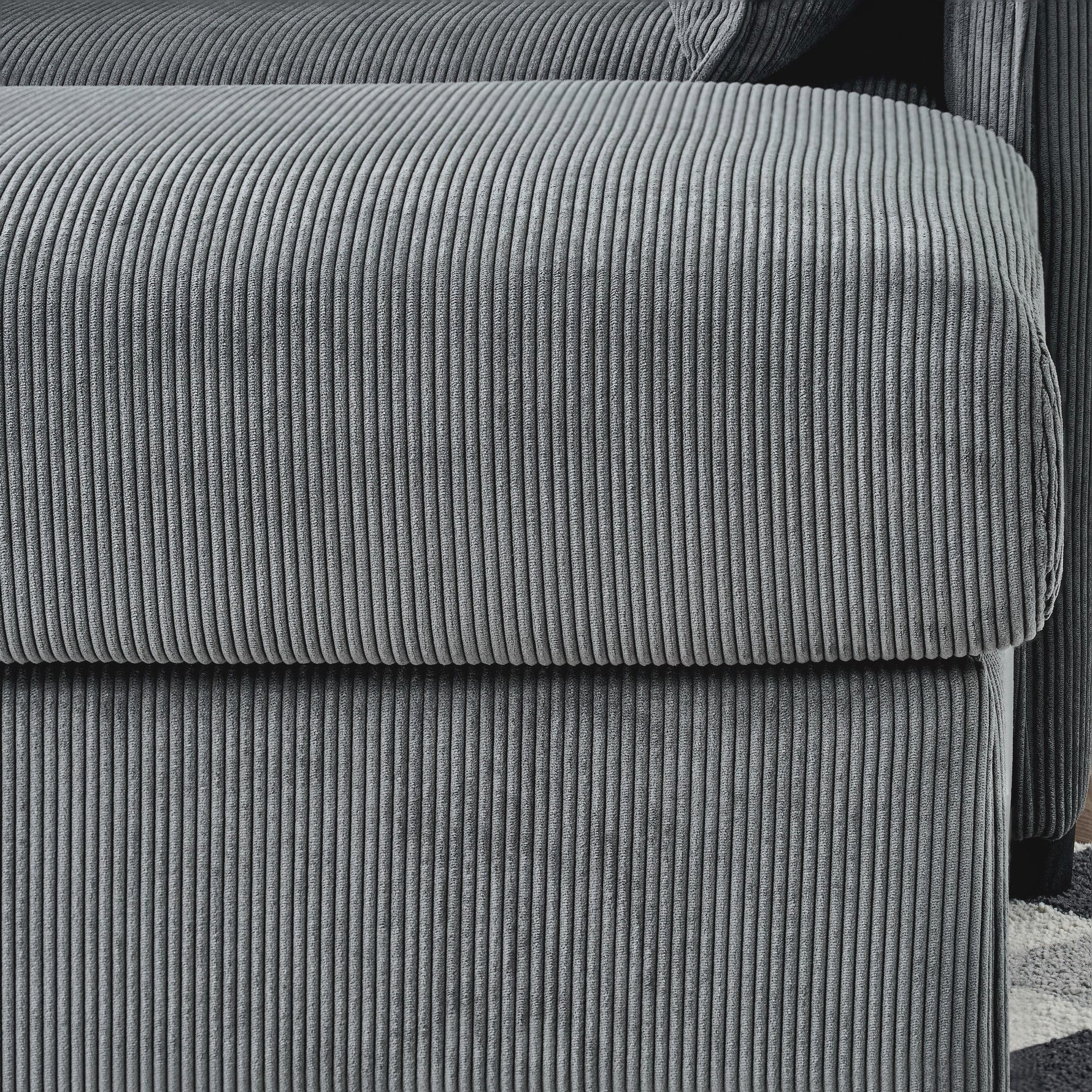 Comfy Corduroy Oversized Chaise Lounge Chair with Ottoman and Storage