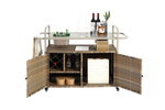 Outdoor Bar Table with Wicker Cabinet and Steel Top