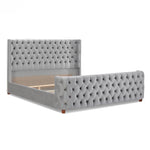 Brooklyn King Tufted Panel Bed Headboard and Footboard Set, Opal Grey Velvet