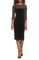 Eliza J Illusion-Lace Velvet Bodycon Dress