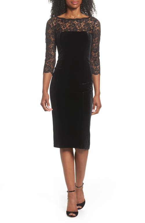 Eliza J Illusion-Lace Velvet Bodycon Dress