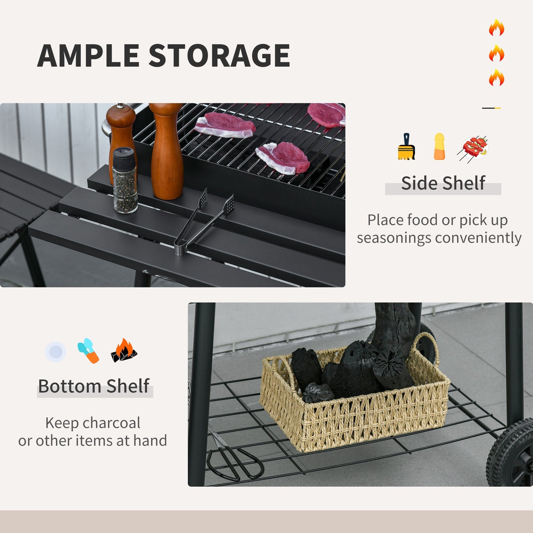 Outsunny 30' Portable Barrel Charcoal BBQ Grill Steel Outdoor Smoker