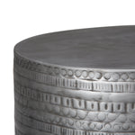 Johnsen 15 Inch Wide Tribal Pattern Metal Accent Table in Antique Silver
