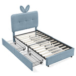 Twin Size Kids Upholstered Bed with Oversized Rabbit Ear Headboard