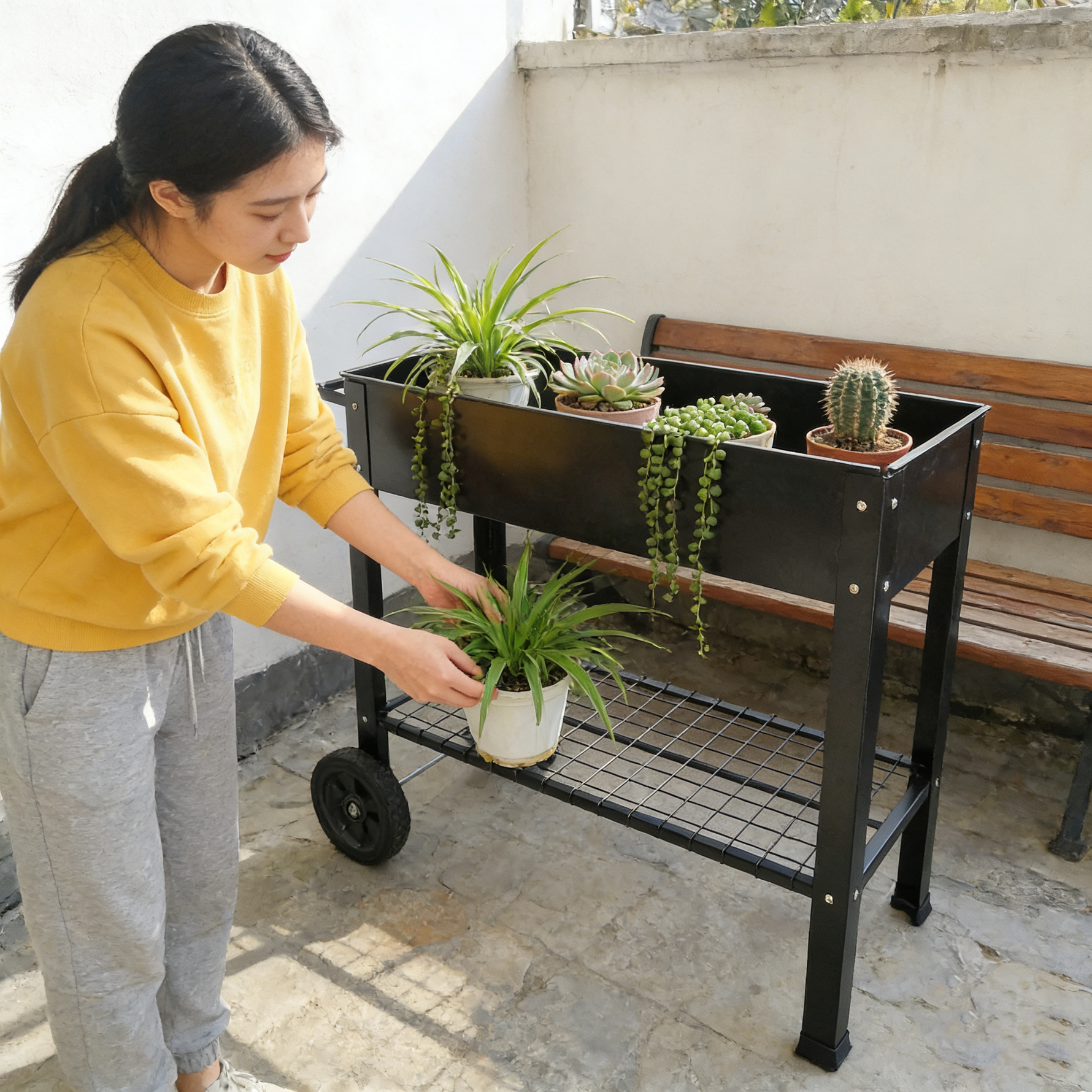 Mobile Metal Raised Garden Bed Cart with Legs