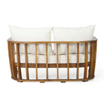 Outdoor Acacia Wood Loveseat and Coffee Table Set with Cushions