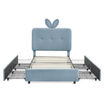 Twin Size Kids Upholstered Bed with Oversized Rabbit Ear Headboard