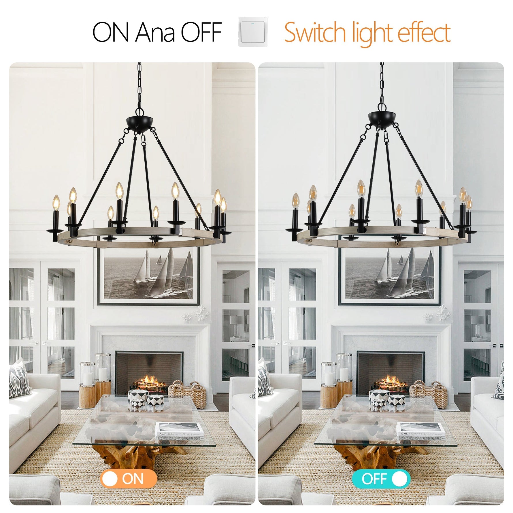 32" Rustic Farmhouse 10-Light Candle Chandelier
