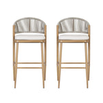 Outdoor Bar Height Metal Frame Counter Stools with Scallop-Shaped Backrest & Water-Resistant Cushions