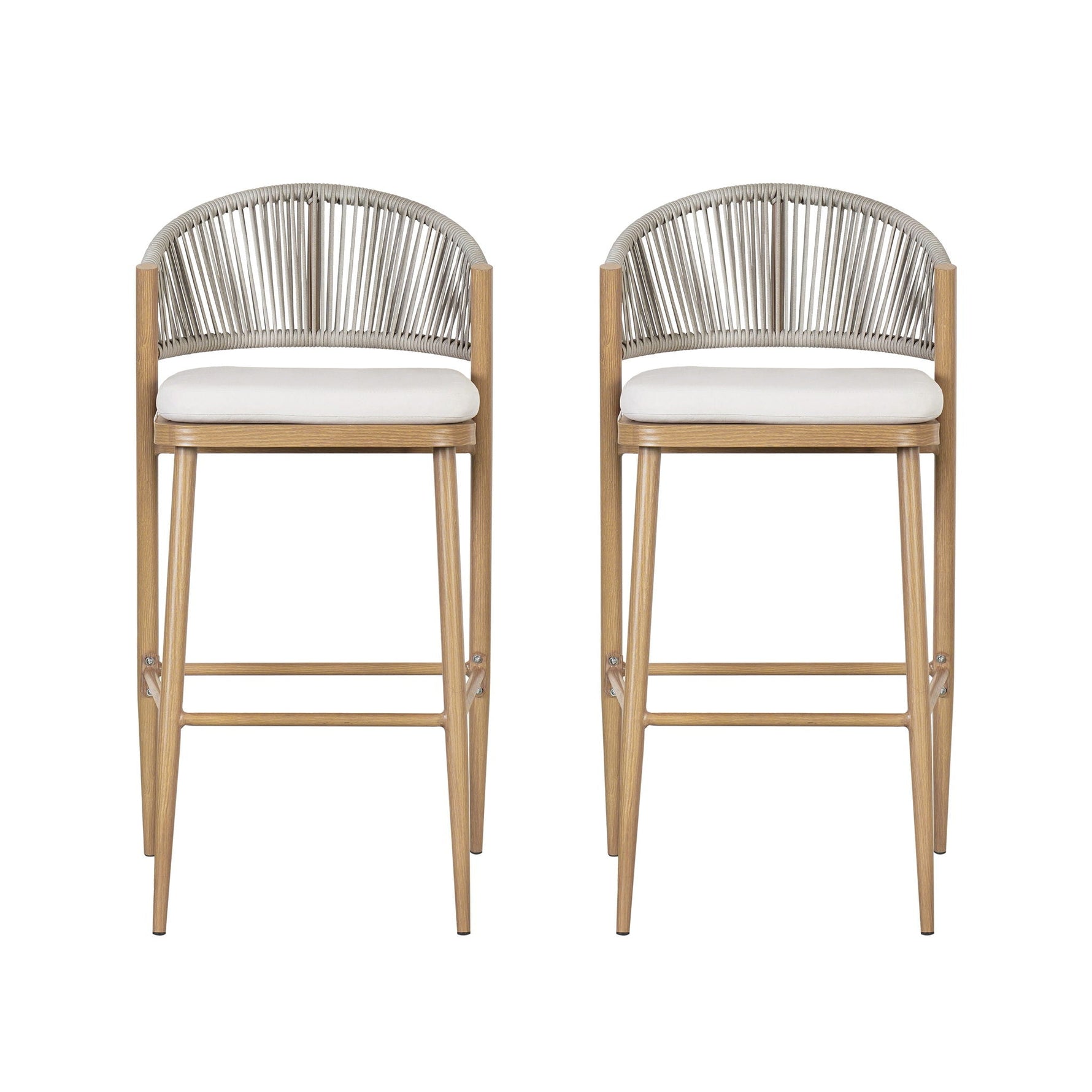 Outdoor Bar Height Metal Frame Counter Stools with Scallop-Shaped Backrest & Water-Resistant Cushions