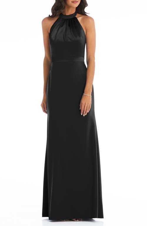 After Six Halter Neck Charmeuse & Crepe Gown in Black, Size 2