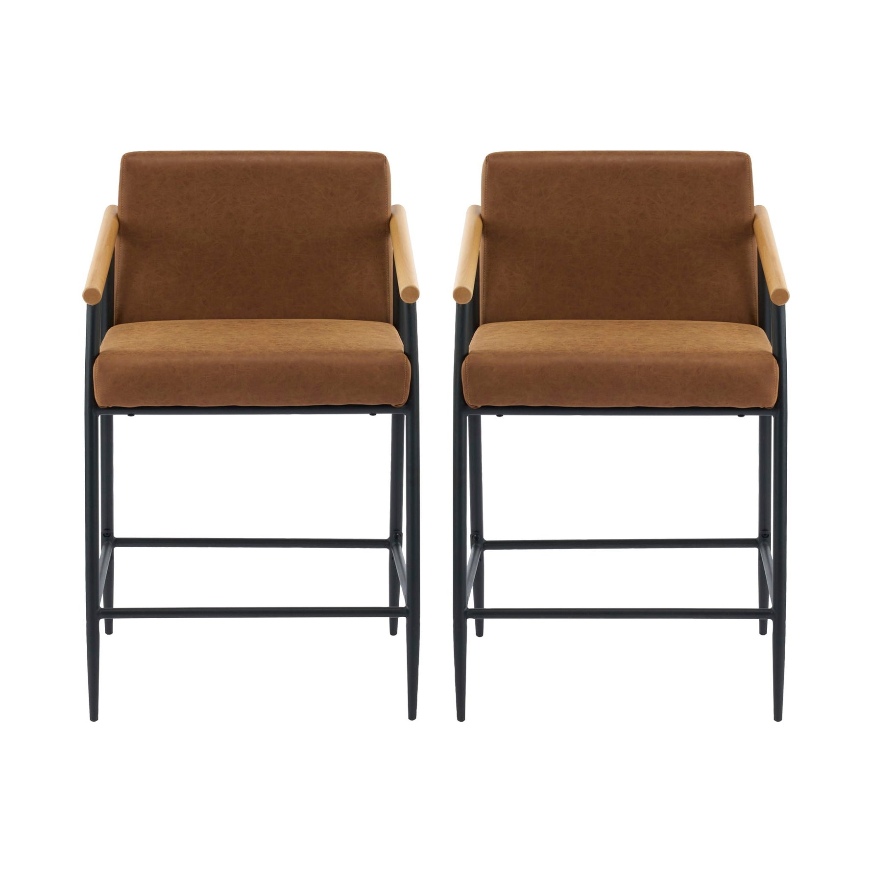 Mid Century Modern Counter Stool Set With Iron Frame
