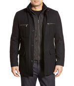 Cole Haan Signature Men's Wool Melton Coat with Nylon Bib, Black, X-Large