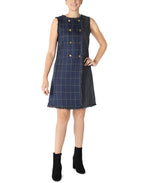 Julia Jordan Women's Yarn Dyed Tweed Double Breasted A Line Dress with Contrast Print, Navy/Gold, 14