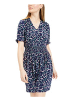 Maison Jules Womens Floral-Print Smocked-Waist Dress, Navy, Size Large