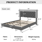 3-Pieces Bedroom Set, Queen Size Upholstered Platform Bed with LED Lights and Two Nightstands - Gray